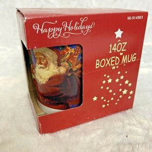 New 14oz Boxed Christmas Mug Santa with Gifts Happ